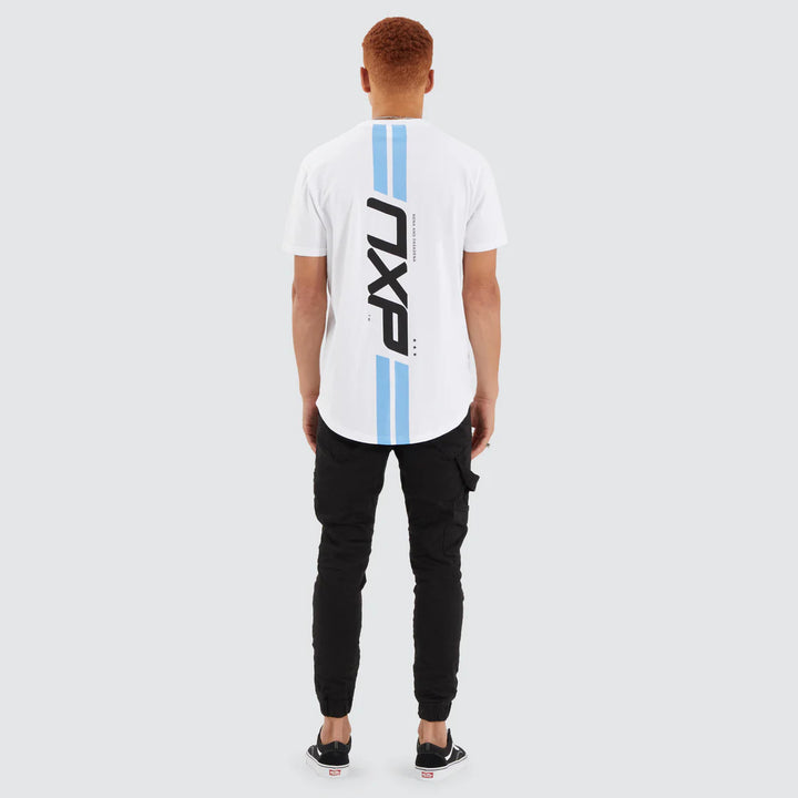 NENA & PASADENA Mens Chain Dual Curved Hem Tee Shirt - Optical White, MENS TEE SHIRTS, NENA PASADENA, Elwood 101