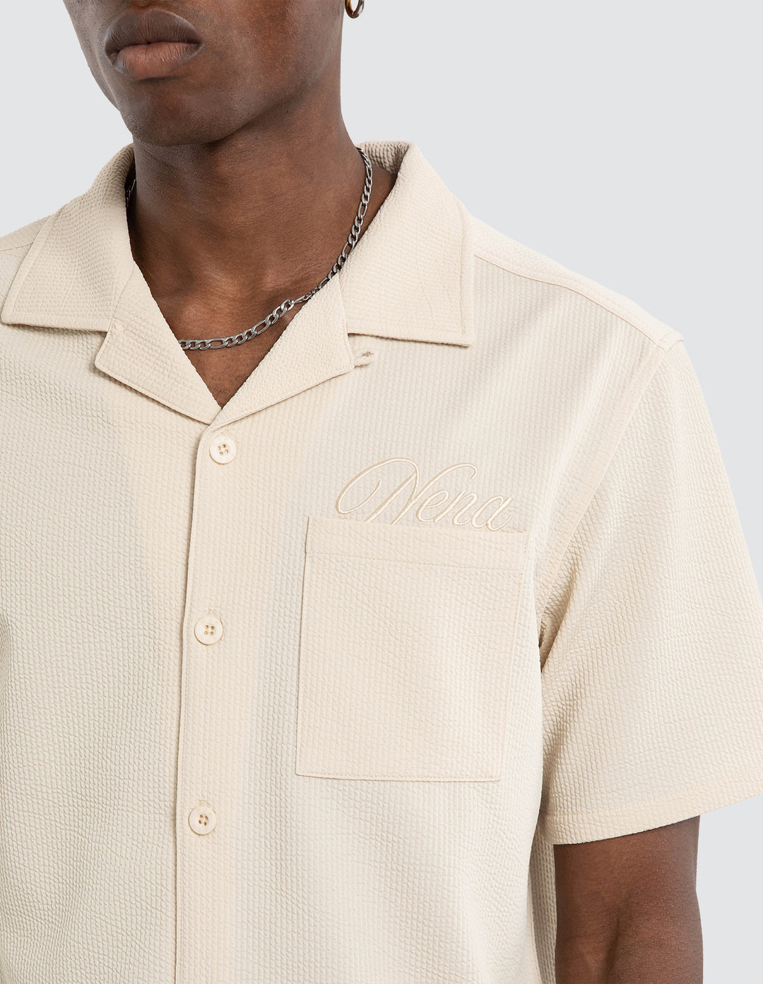 NENA & PASADENA Mens Comfort Short Sleeve Shirt in Oatmeal
