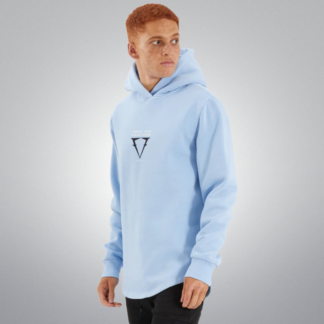 NENA PASADENA Mens Data Dual Curved Hem Hoodie Pigment Placid Blue Elwood 101