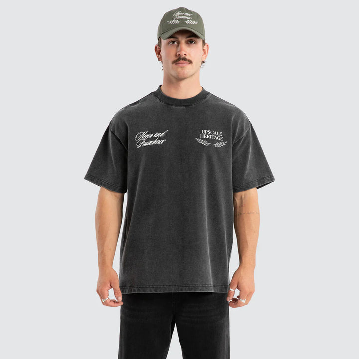 NENA & PASADENA Mens Heritage Loopback Raptor Tee in Mineral Black, MENS TEE SHIRTS, NENA PASADENA, Elwood 101