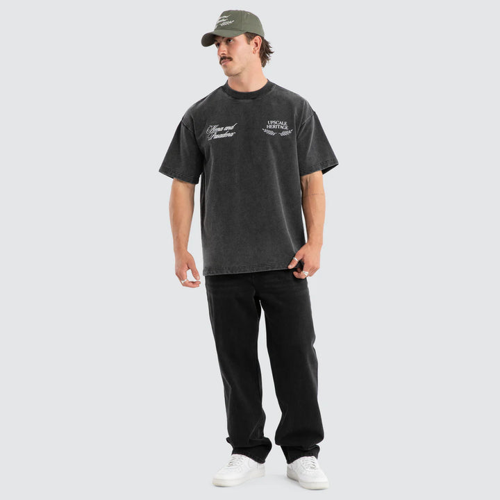NENA & PASADENA Mens Heritage Loopback Raptor Tee in Mineral Black, MENS TEE SHIRTS, NENA PASADENA, Elwood 101