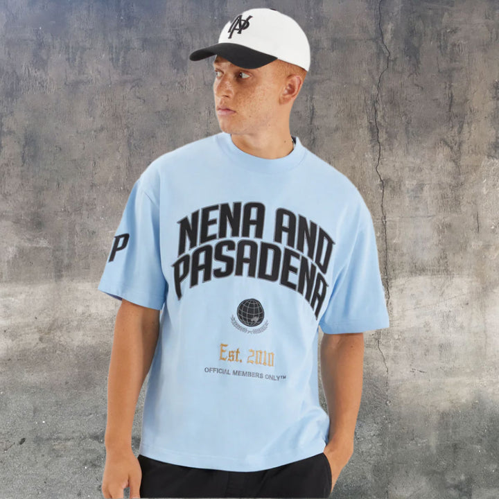 NENA & PASADENA Mens Members Loopback Street Tee Shirt - Placid Blue, MENS TEE SHIRTS, NENA PASADENA, Elwood 101