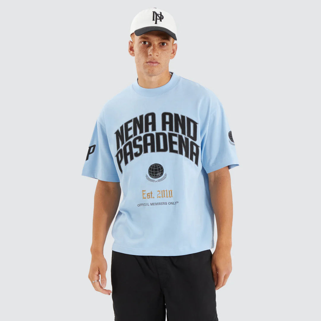 NENA & PASADENA Mens Members Loopback Street Tee Shirt - Placid Blue, MENS TEE SHIRTS, NENA PASADENA, Elwood 101