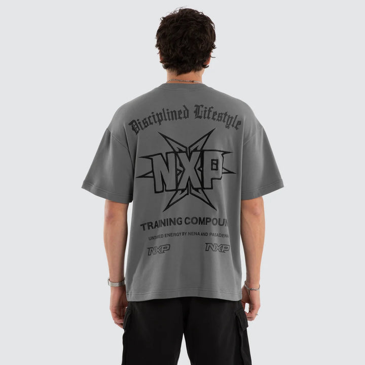 NENA & PASADENA Mens Octavian Loopback Raptor Tee in Lava Smoke Grey