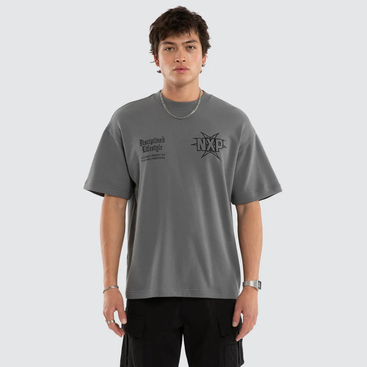 NENA & PASADENA Mens Octavian Loopback Raptor Tee in Lava Smoke Grey
