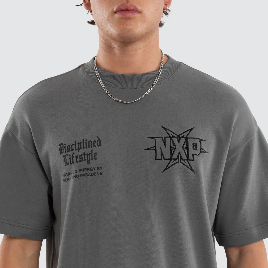NENA & PASADENA Mens Octavian Loopback Raptor Tee in Lava Smoke Grey