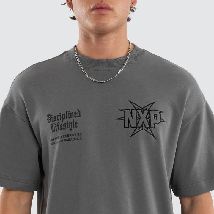 NENA & PASADENA Mens Octavian Loopback Raptor Tee in Lava Smoke Grey