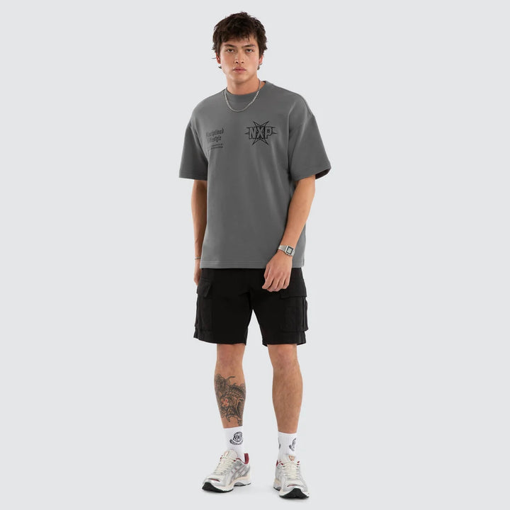 NENA & PASADENA Mens Octavian Loopback Raptor Tee in Lava Smoke Grey