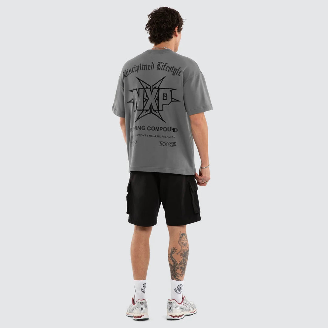 NENA & PASADENA Mens Octavian Loopback Raptor Tee in Lava Smoke Grey