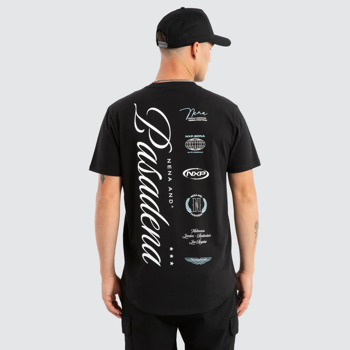 NENA & PASADENA Mens Pledge Dual Curved Tee in Jet Black