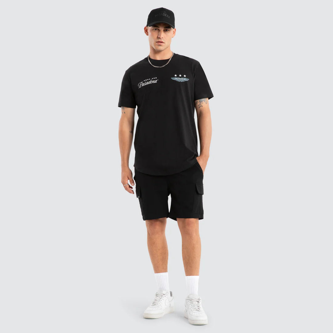 NENA & PASADENA Mens Pledge Dual Curved Tee in Jet Black