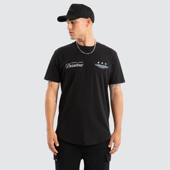 NENA & PASADENA Mens Pledge Dual Curved Tee in Jet Black