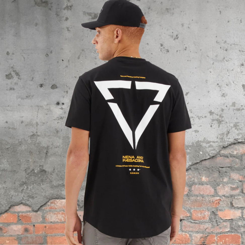 NENA & PASADENA Mens Vector Dual Curved Hem Tee Shirt - Jet Black, MENS TEE SHIRTS, NENA PASADENA, Elwood 101