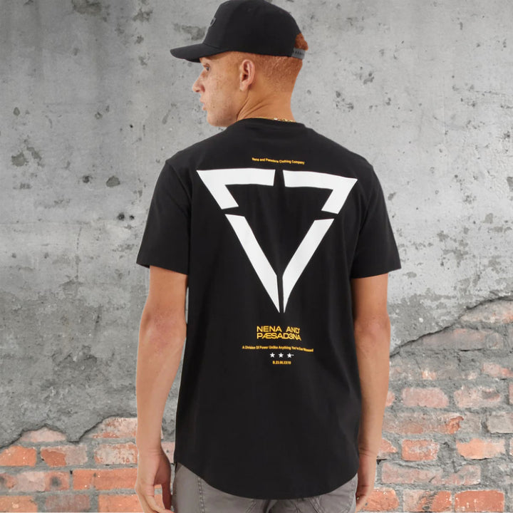 NENA & PASADENA Mens Vector Dual Curved Hem Tee Shirt - Jet Black, MENS TEE SHIRTS, NENA PASADENA, Elwood 101