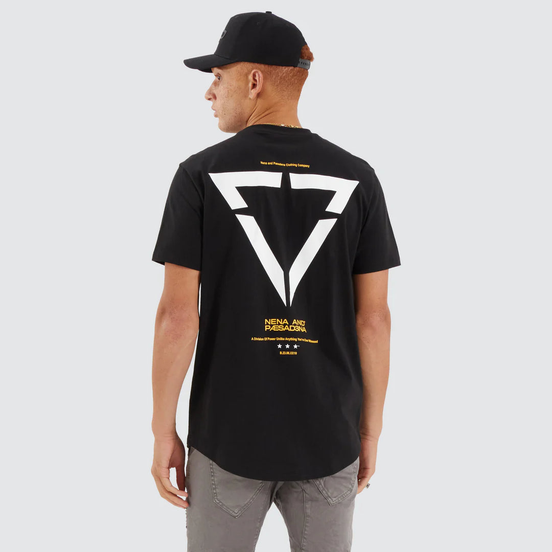 NENA & PASADENA Mens Vector Dual Curved Hem Tee Shirt - Jet Black, MENS TEE SHIRTS, NENA PASADENA, Elwood 101