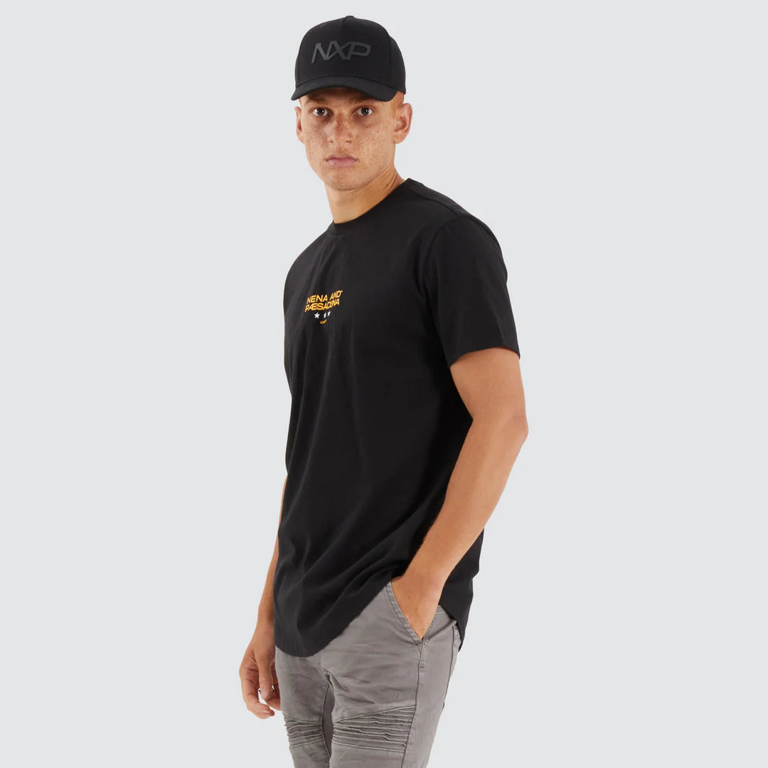 NENA & PASADENA Mens Vector Dual Curved Hem Tee Shirt - Jet Black, MENS TEE SHIRTS, NENA PASADENA, Elwood 101