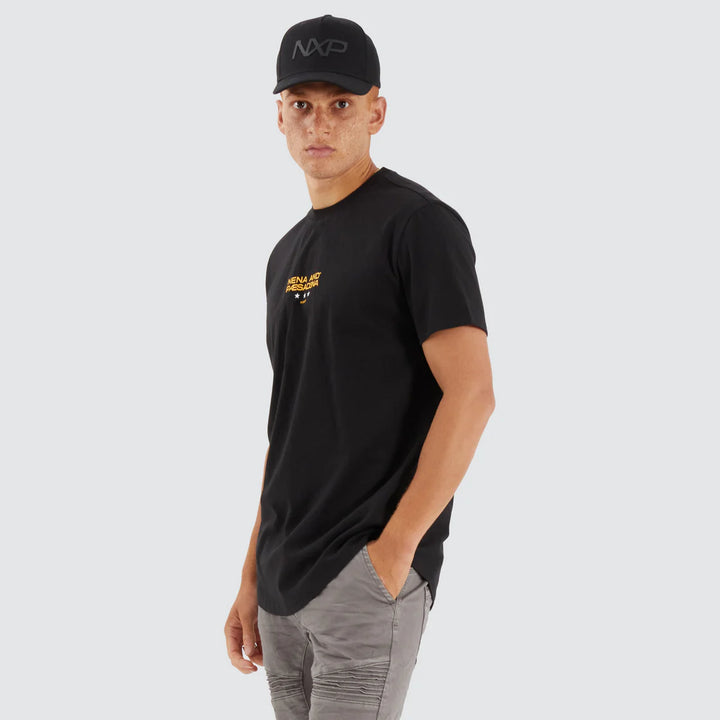 NENA & PASADENA Mens Vector Dual Curved Hem Tee Shirt - Jet Black, MENS TEE SHIRTS, NENA PASADENA, Elwood 101