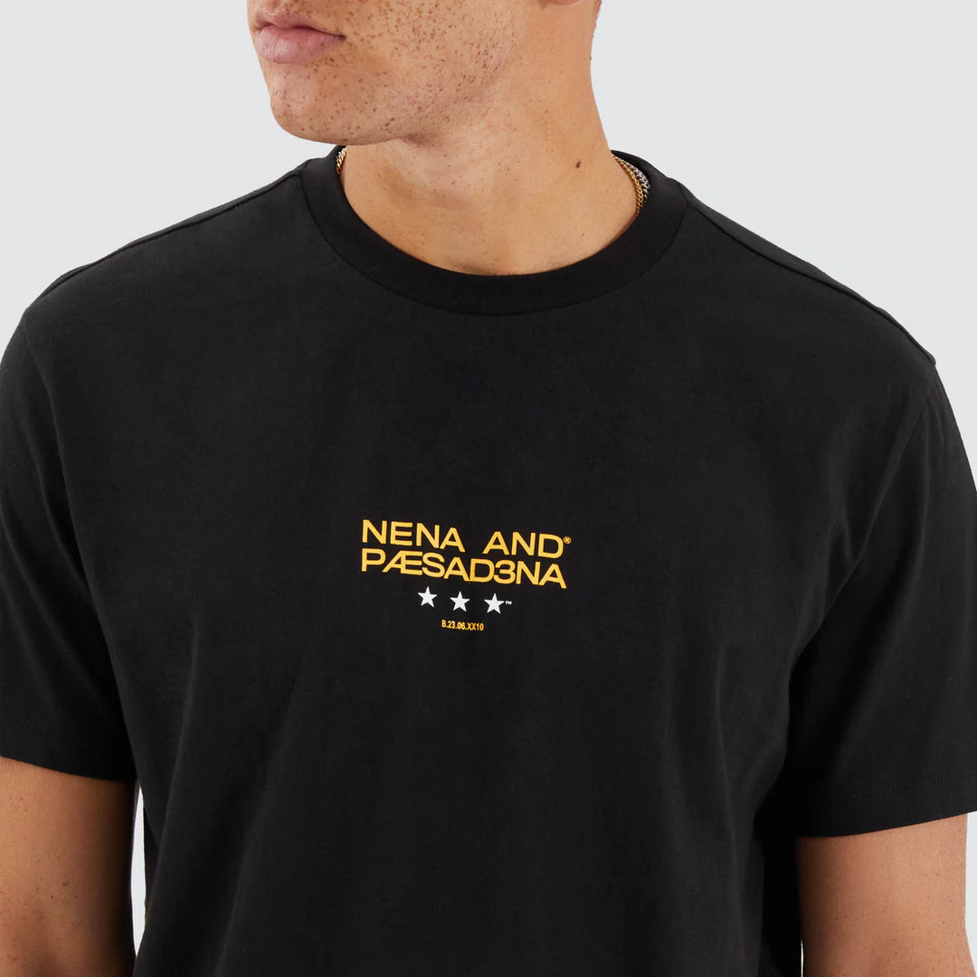 NENA & PASADENA Mens Vector Dual Curved Hem Tee Shirt - Jet Black, MENS TEE SHIRTS, NENA PASADENA, Elwood 101