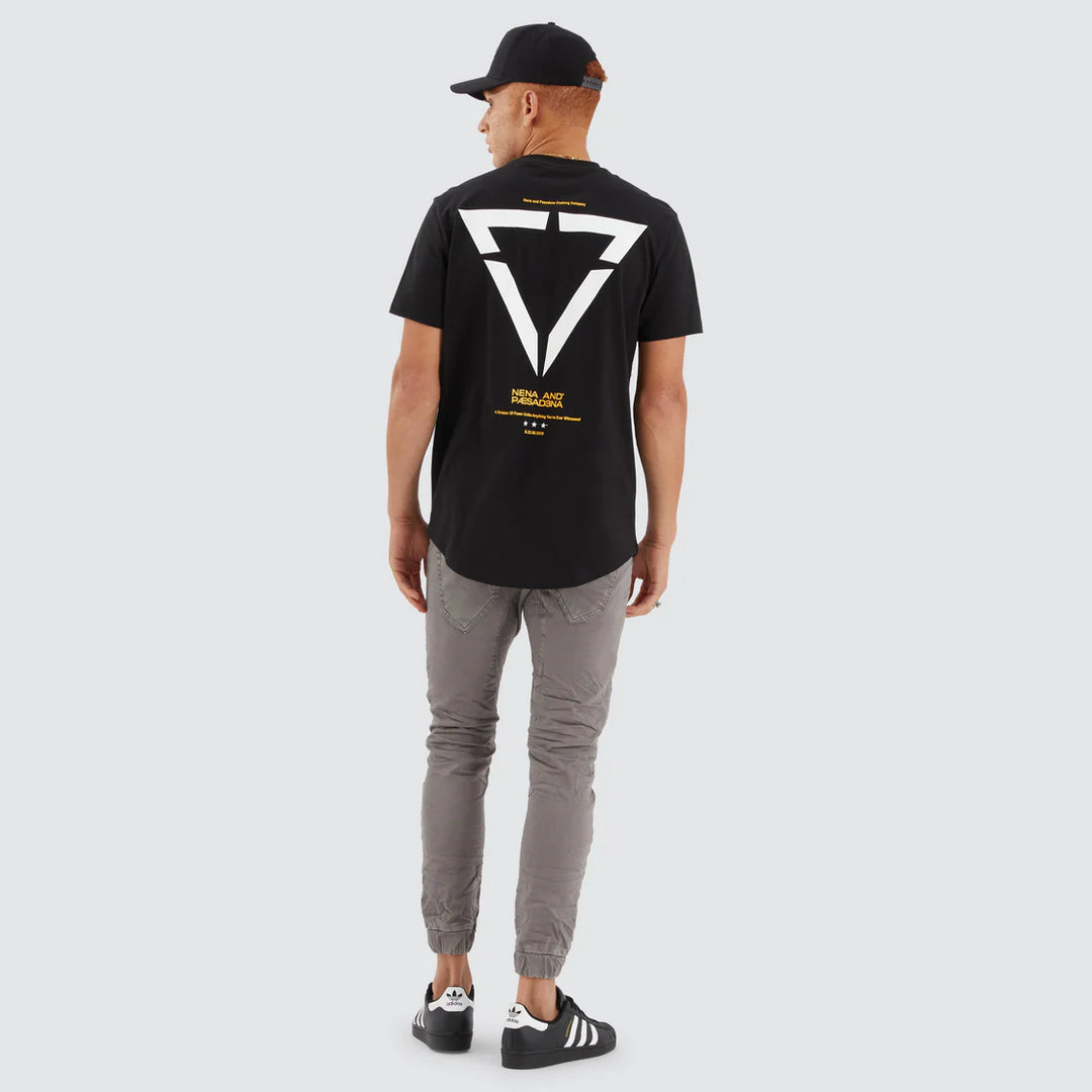 NENA & PASADENA Mens Vector Dual Curved Hem Tee Shirt - Jet Black, MENS TEE SHIRTS, NENA PASADENA, Elwood 101