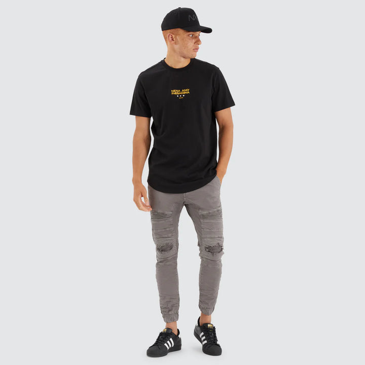 NENA & PASADENA Mens Vector Dual Curved Hem Tee Shirt - Jet Black, MENS TEE SHIRTS, NENA PASADENA, Elwood 101