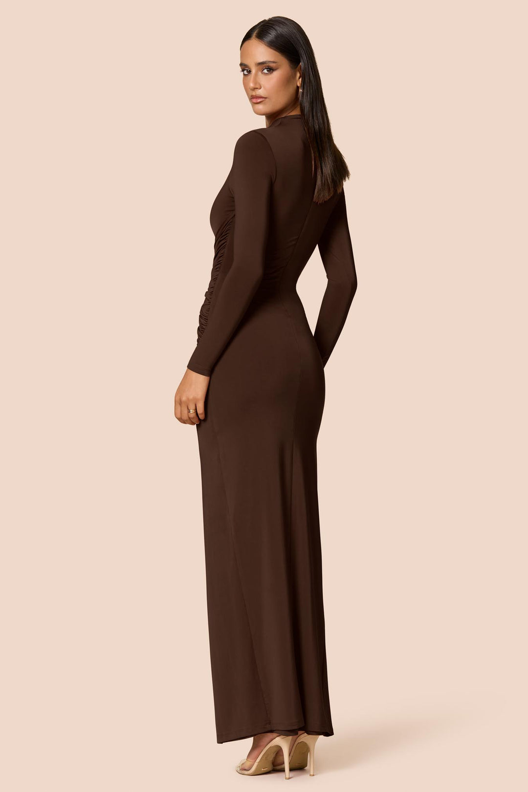 NOOKIE Womens Kaia Long Sleeve Maxi Dress in Cocoa