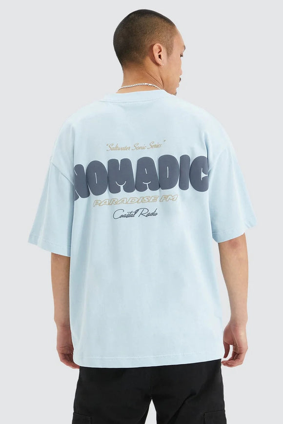 NOMADIC PARADISE Mens Radio Street Tee Baby Blue, MENS TEE SHIRTS, NOMADIC PARADISE, Elwood 101