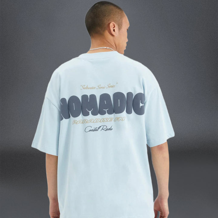 NOMADIC PARADISE Mens Radio Street Tee Baby Blue, MENS TEE SHIRTS, NOMADIC PARADISE, Elwood 101