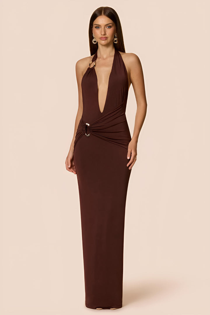 NOOKIE Womens Leonie Halter Maxi in Cocoa