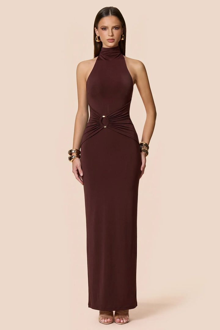 NOOKIE Womens Petra High-Neck Maxi in Cocoa