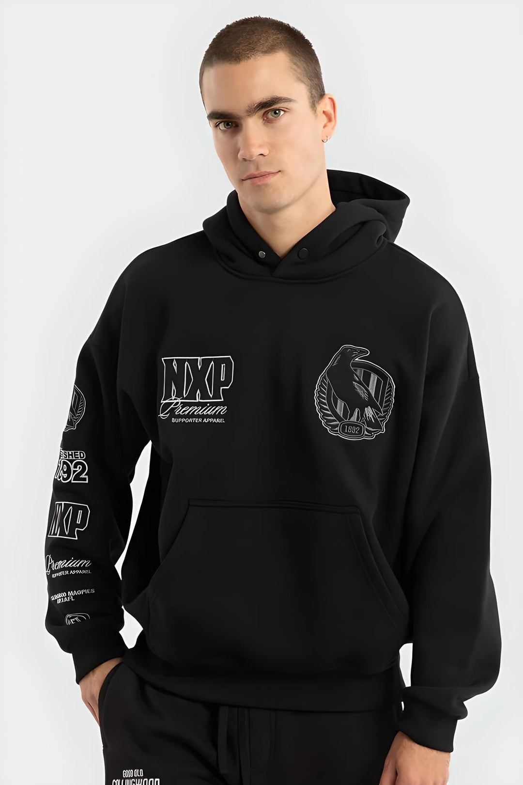 NXP x AFL Collingwood Magpies Mono Hoodie - Jet Black, MENS HOODIES, NENA PASADENA, Elwood 101