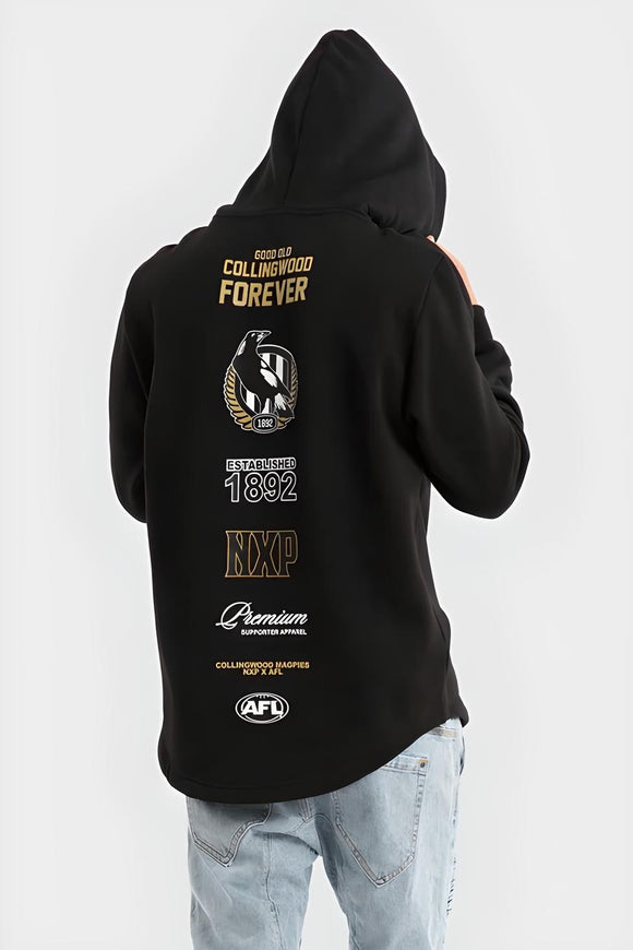 NXP x AFL Collingwood Magpies Spine Hoodie - Jet Black, MENS HOODIES, NENA PASADENA, Elwood 101