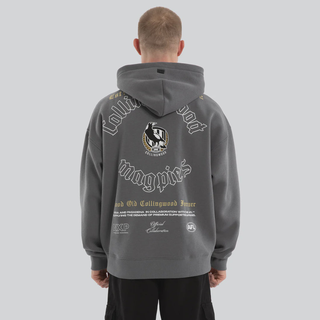 NXP x AFL Collingwood Magpies Tag Box Fit Hoodie in Charcoal