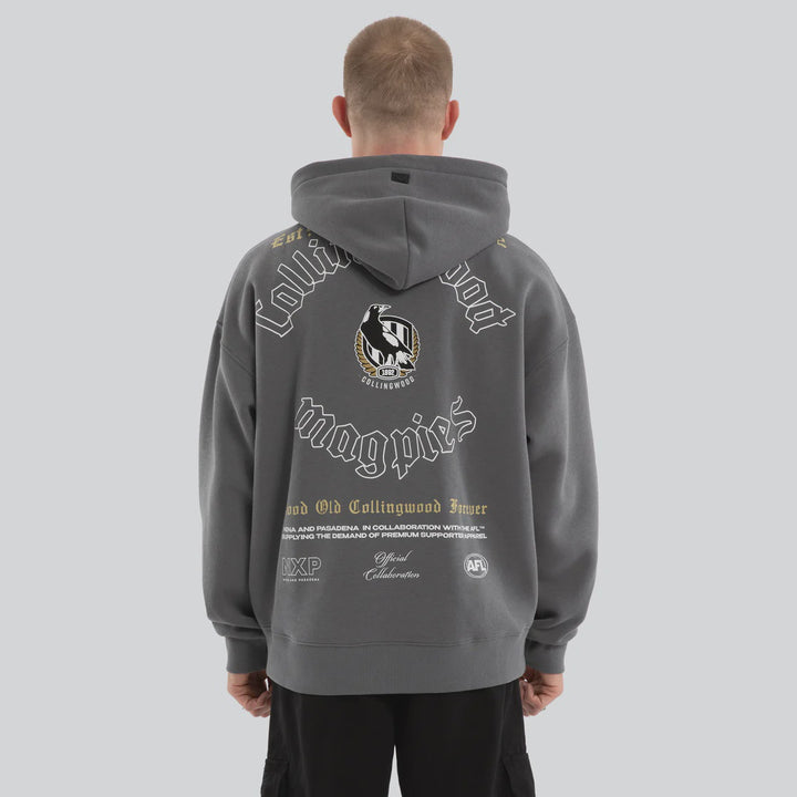 NXP x AFL Collingwood Magpies Tag Box Fit Hoodie in Charcoal