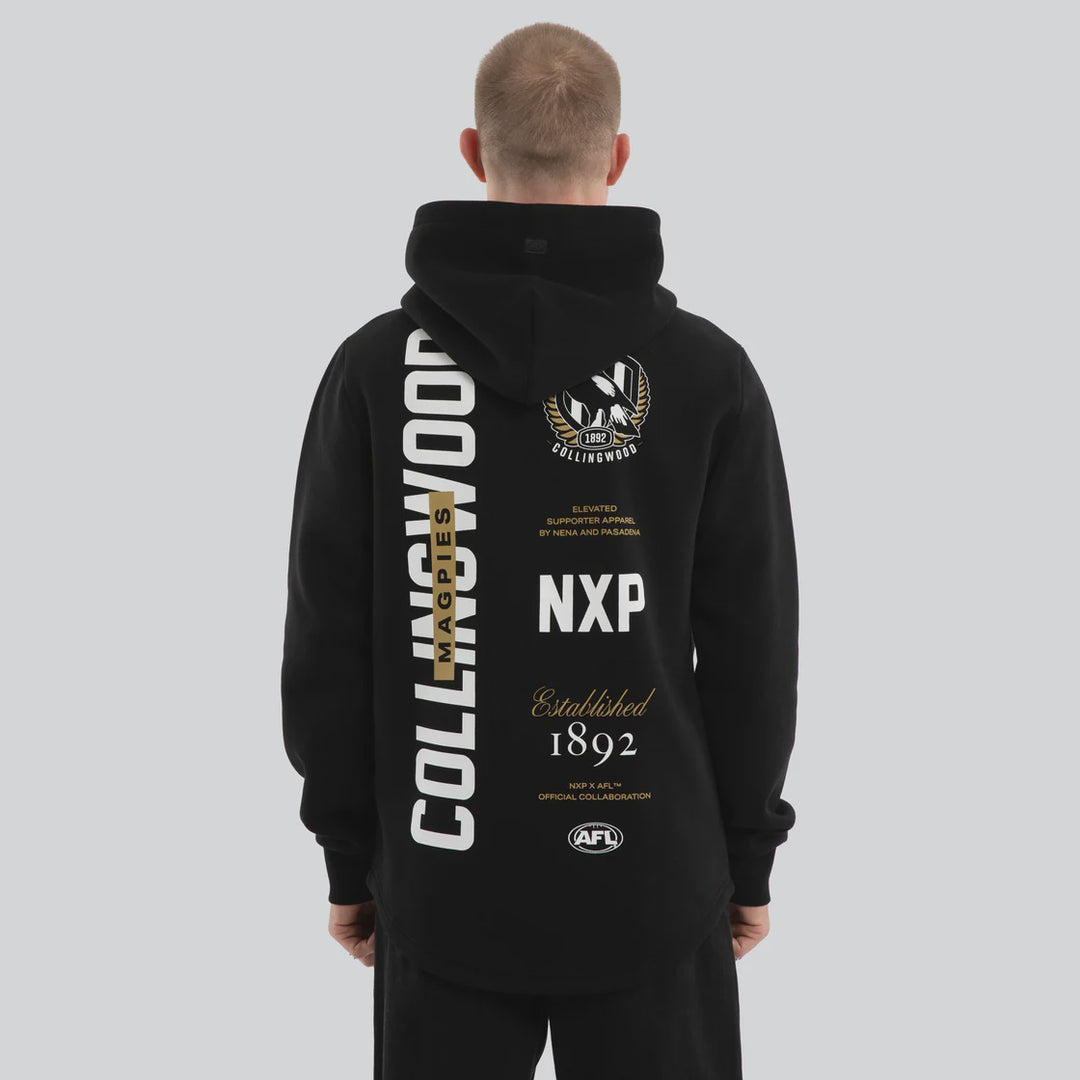 NXP x AFL Collingwood Magpies Trophy Dual Curved Hoodie in Jet Black