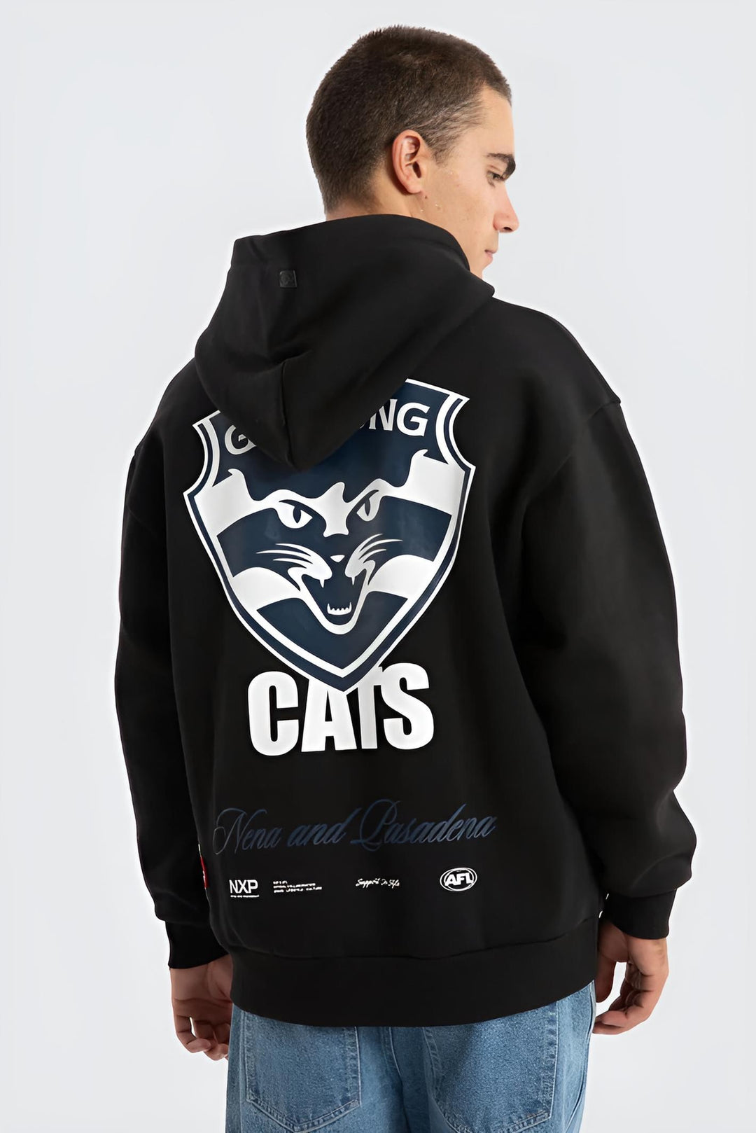 NXP x AFL Geelong Cats Season Hoodie in Jet Black, MENS HOODIES, NENA PASADENA, Elwood 101
