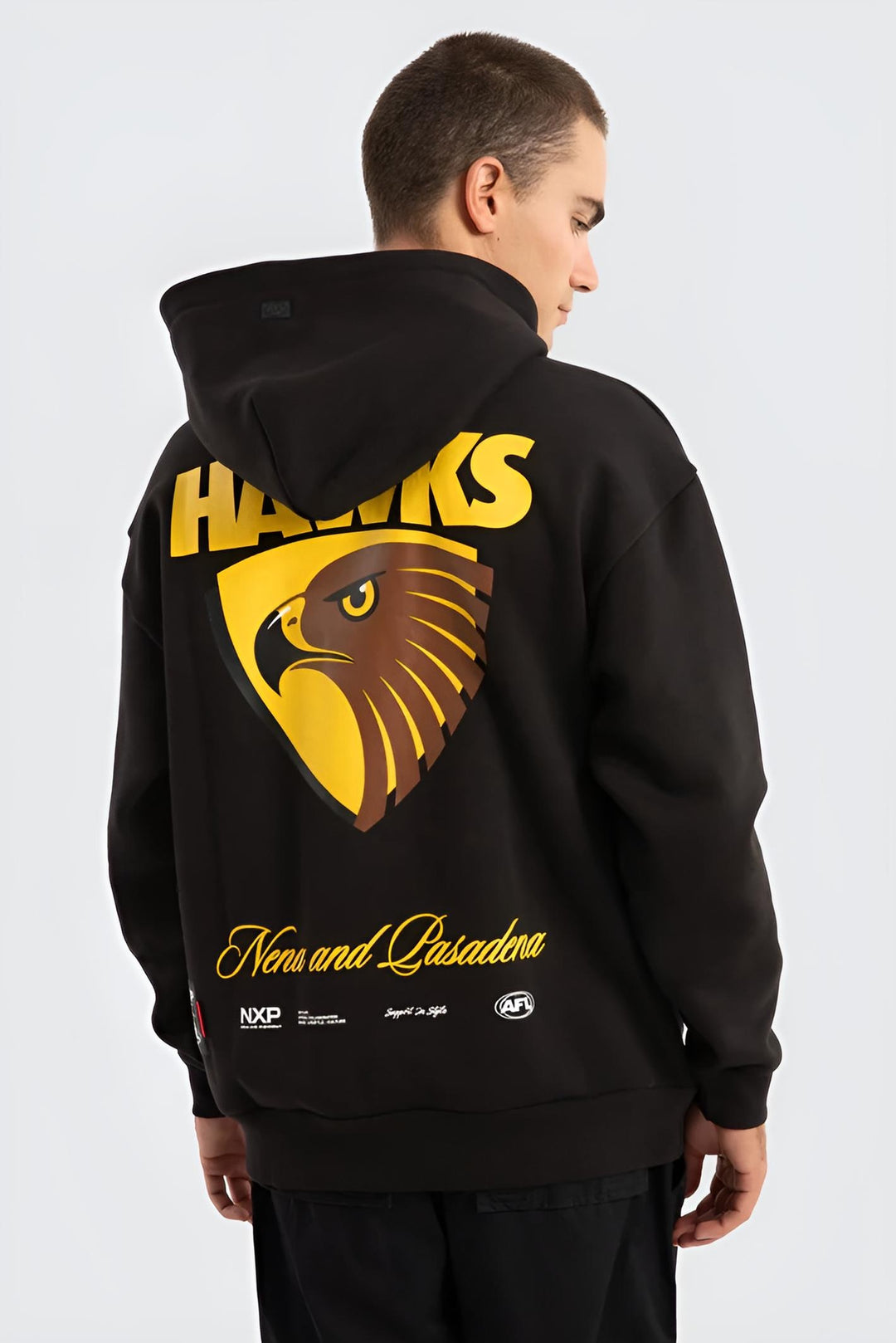 NXP x AFL Hawthorn Hawks Season Hoodie in Jet Black, MENS HOODIES, NENA PASADENA, Elwood 101