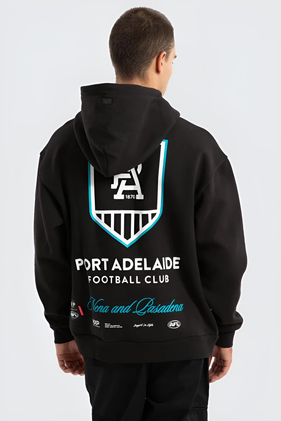 NXP x AFL Port Adelaide Power Season Hoodie in Jet Black, MENS HOODIES, NENA PASADENA, Elwood 101