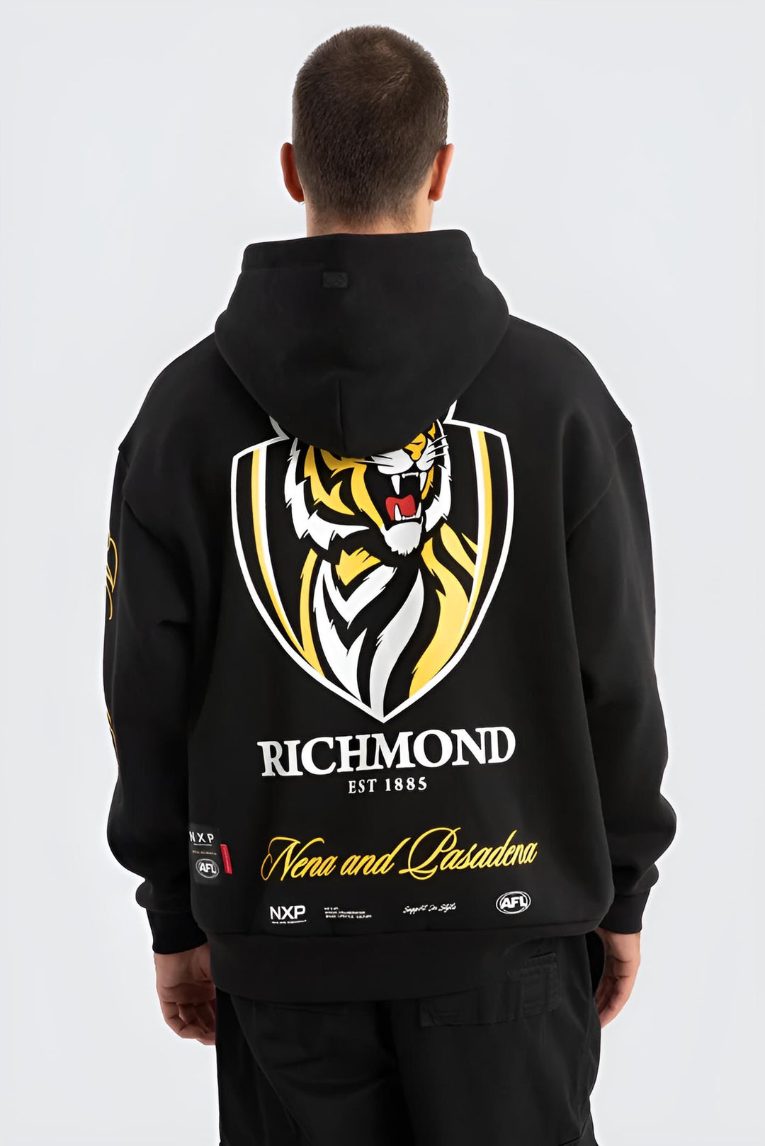 NXP x AFL Richmond Tigers Season Hoodie in Jet Black, MENS HOODIES, NENA PASADENA, Elwood 101