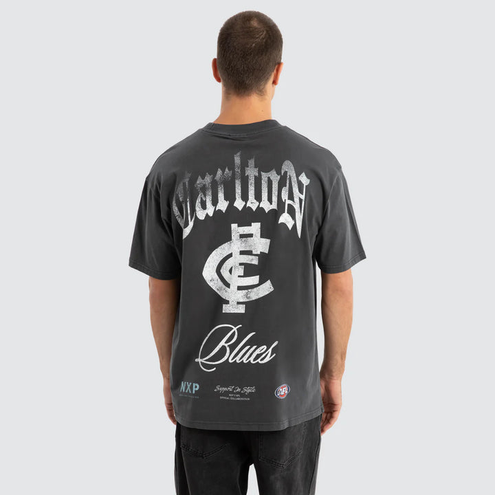 NXP x AFL Carlton Blues Vintage Goth Tee Pigment Asphalt