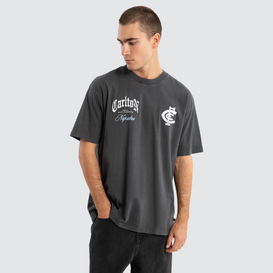 NXP x AFL Carlton Blues Vintage Goth Tee Pigment Asphalt