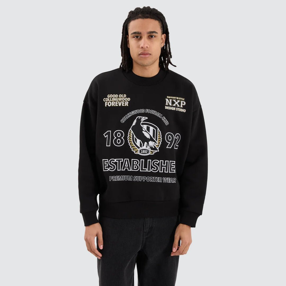 NXP x AFL Collingwood Magpies Box Fit Sweater - Jet Black, MENS KNITS & SWEATERS, NENA PASADENA, Elwood 101
