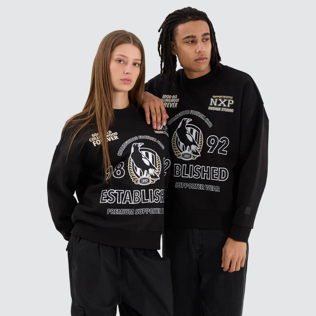 NXP x AFL Collingwood Magpies Box Fit Sweater - Jet Black, MENS KNITS & SWEATERS, NENA PASADENA, Elwood 101