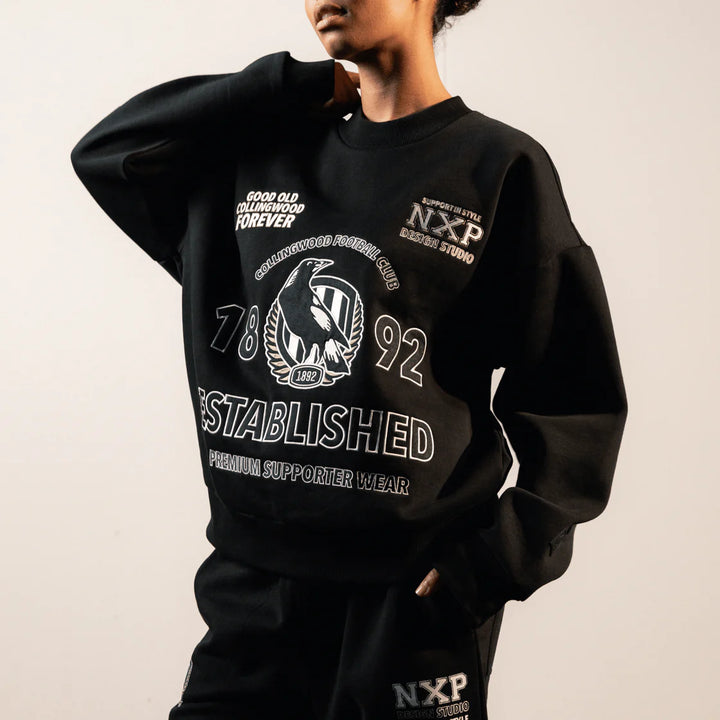NXP x AFL Collingwood Magpies Box Fit Sweater - Jet Black, MENS KNITS & SWEATERS, NENA PASADENA, Elwood 101