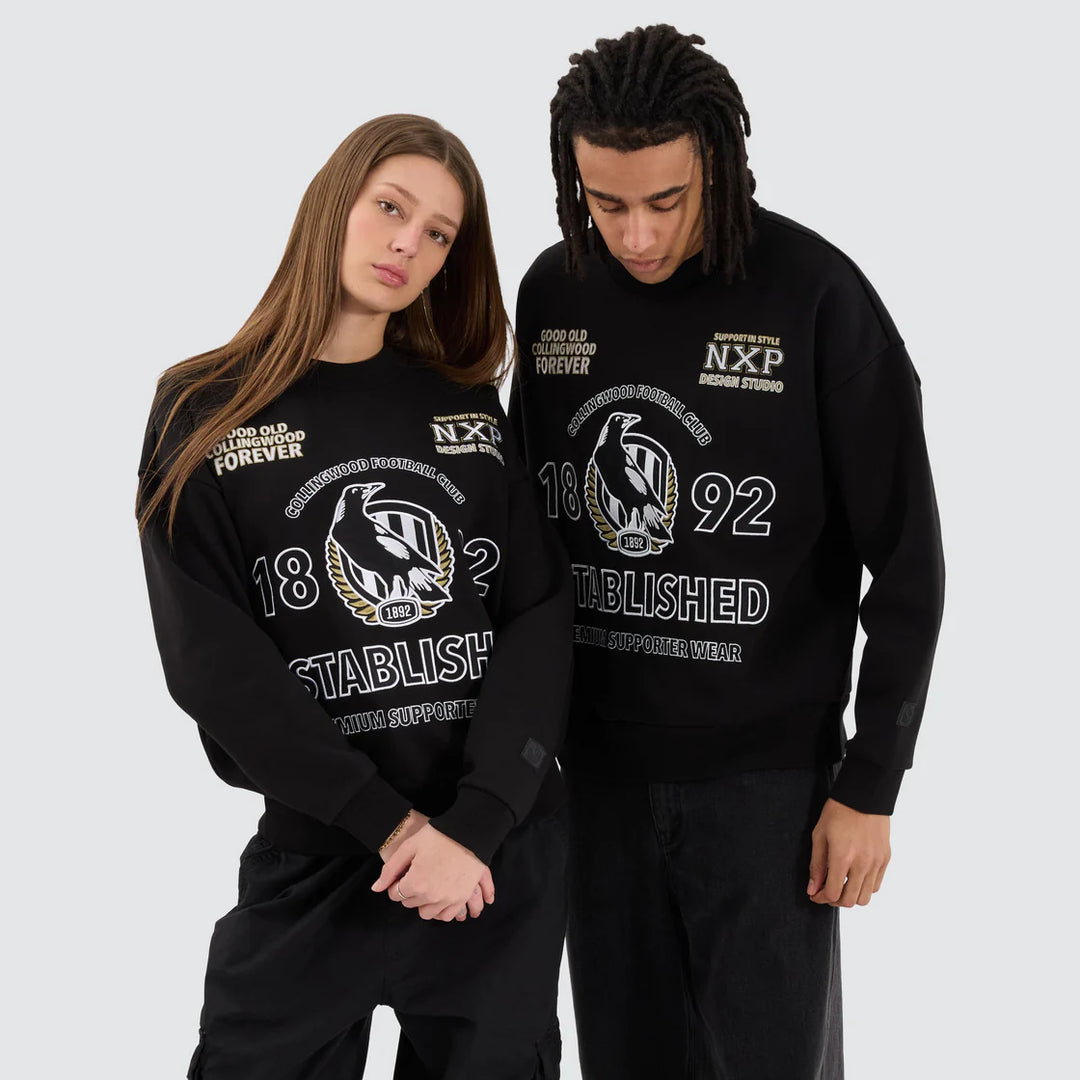 NXP x AFL Collingwood Magpies Box Fit Sweater - Jet Black, MENS KNITS & SWEATERS, NENA PASADENA, Elwood 101