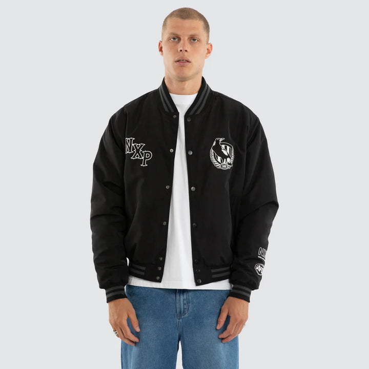 NXP x AFL Collingwood Magpies Retro Bomber Jacket in Jet Black, MENS JACKETS, NENA PASADENA, Elwood 101