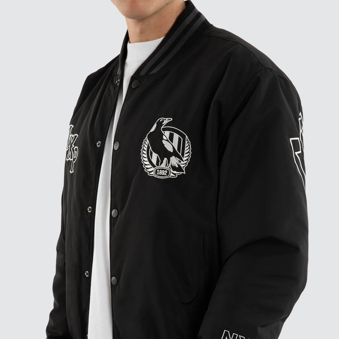 NXP x AFL Collingwood Magpies Retro Bomber Jacket in Jet Black, MENS JACKETS, NENA PASADENA, Elwood 101