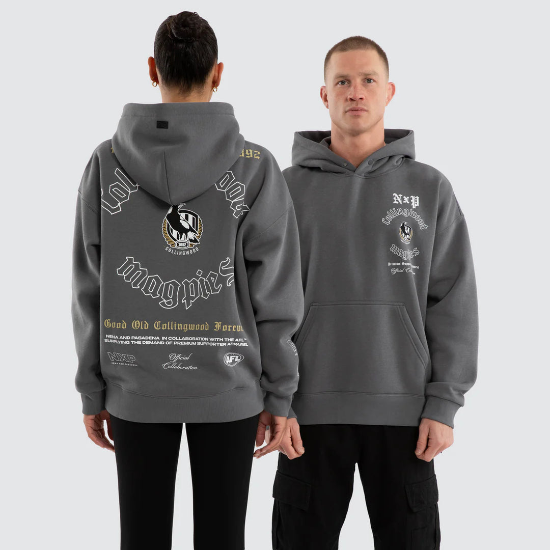 NXP x AFL Collingwood Magpies Tag Box Fit Hoodie in Charcoal