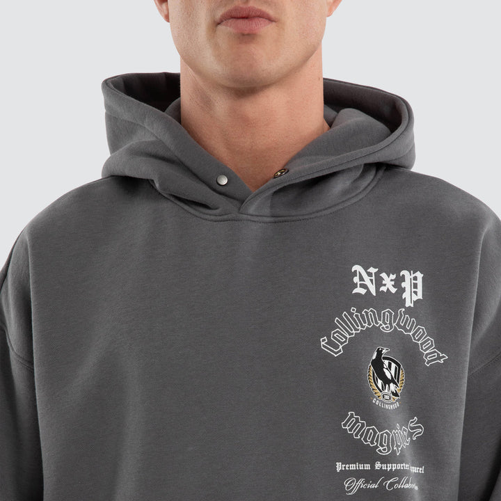 NXP x AFL Collingwood Magpies Tag Box Fit Hoodie in Charcoal