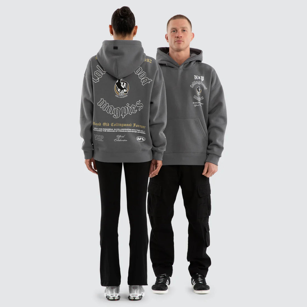 NXP x AFL Collingwood Magpies Tag Box Fit Hoodie in Charcoal