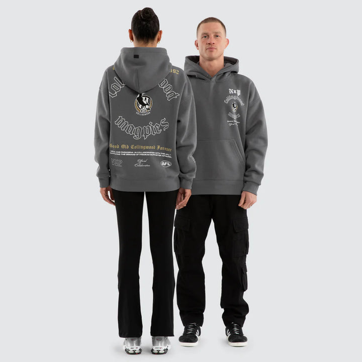 NXP x AFL Collingwood Magpies Tag Box Fit Hoodie in Charcoal